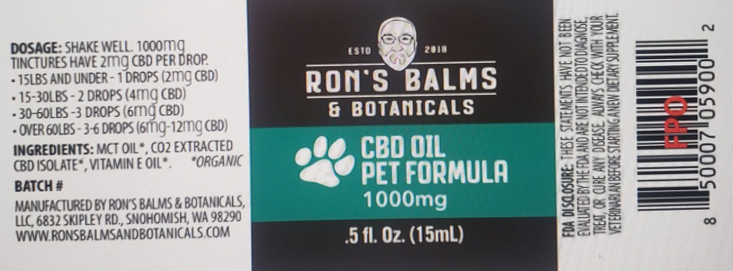 
                  
                    1,000 mg CDB Oil Pet Formula | Ron's Balms
                  
                